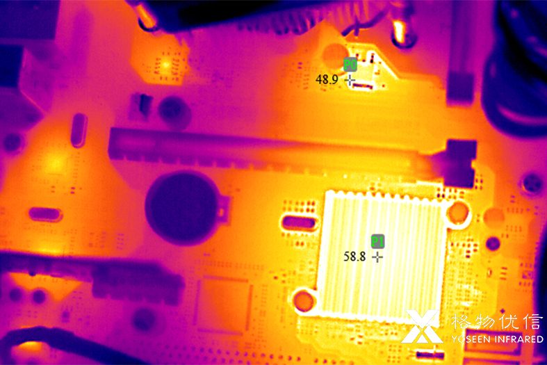 紅外熱像儀探測(cè)電子電路板紅外熱像圖