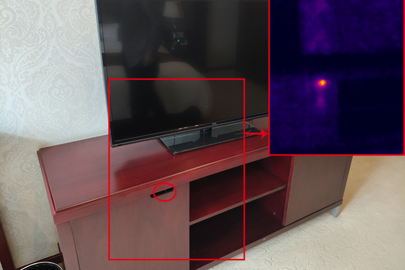 利用紅外熱像儀可以快速直觀地檢測出酒店房間極其隱蔽的攝像頭